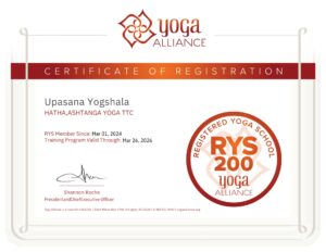 upasana yogshala 2026 yoga alliance certificate